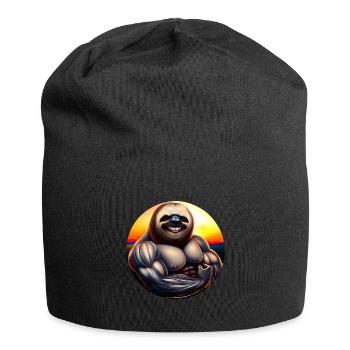 Muscular sloth in sunset - Jersey Beanie - black - Front