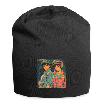80s anime friends high quality fashion print - Jersey Beanie - black - Front
