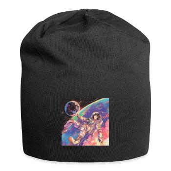 80er Jahre Anime Mädchen beruhigender hochwertiger Modedruck - Jersey-Beanie - Schwarz - Vorne