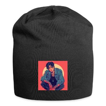 80er Jahre Anime Typ beruhigender hochwertiger Modedruck - Jersey-Beanie - Schwarz - Vorne