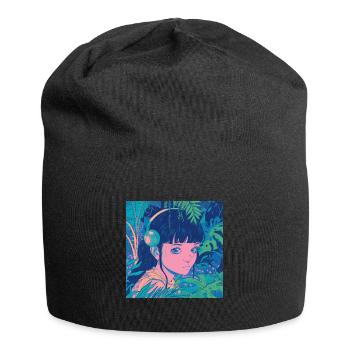 80er Jahre Anime Plantlover Musik hören Drucken - Jersey-Beanie - Schwarz - Vorne
