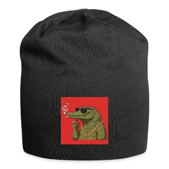 Rauchendes Krokodil mit Goldkette und Sonnenbrille - Jersey-Beanie - Schwarz - Vorne