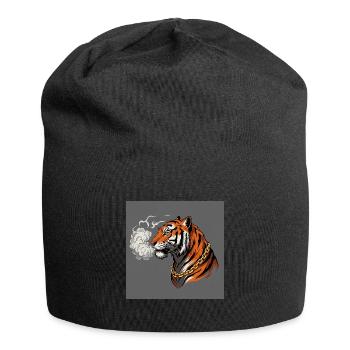 Rauchender Tiger mit Goldkette - Comic Vibes - Jersey-Beanie - Schwarz - Vorne
