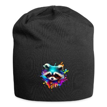 Bunter Waschbär mit Farbklecksen - Jersey-Beanie - Schwarz - Vorne