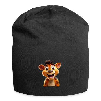 Fröhlicher Begleiter mit strahlenden Augen - Jersey-Beanie - Schwarz - Vorne