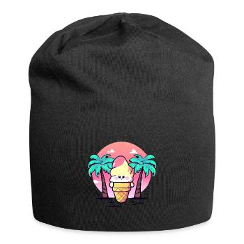 Softeis unter Palmen im Sonnenuntergang - Jersey-Beanie - Schwarz - Vorne