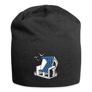 Strandkorb - Urlaub - Meer - Erholung - Jersey-Beanie - Schwarz - Vorne