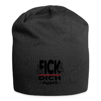Fick Dich doppelt Mittelfinger Fuck Off Sprüche - Jersey-Beanie - Schwarz - Vorne