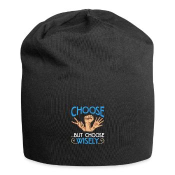 Steinpapierschere wählen, aber kluges Geschenk wählen - Jersey-Beanie - Schwarz - Vorne