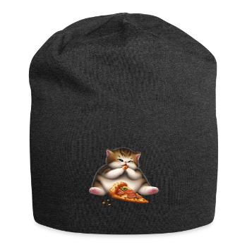 Pizza lover cat - Jersey Beanie - charcoal grey - Front