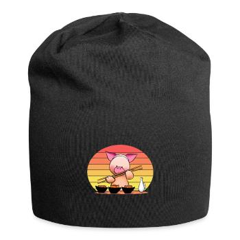 Pork tries sushi with chopsticks - Jersey Beanie - black - Front