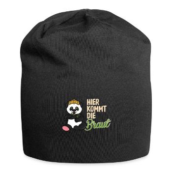 Junggesellinnenabschied m. Panda, Pandabär - Jersey-Beanie - Schwarz - Vorne