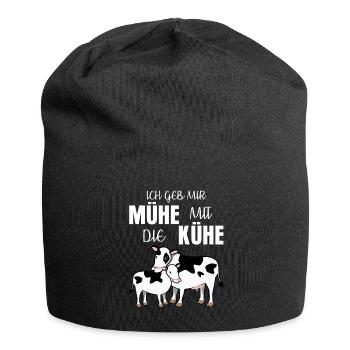 Kuh mit Kalb lustiger Spruch mit Mühe - Jersey-Beanie - Schwarz - Vorne