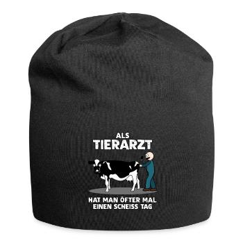 Tierarzt - lustiger Spruch Witz mit Kuh - Jersey-Beanie - Schwarz - Vorne