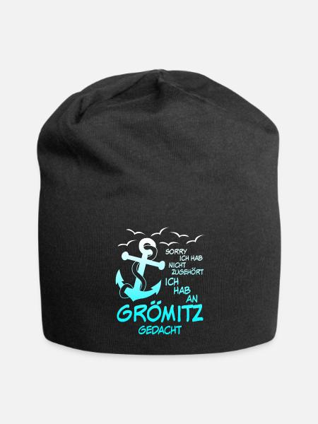 Grömitz Spruch mit Anker - Jersey-Beanie - Schwarz