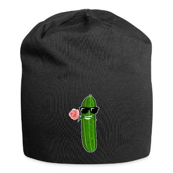 Gurke mit Rose und Sonnenrille Gurken - Jersey-Beanie - Schwarz - Vorne