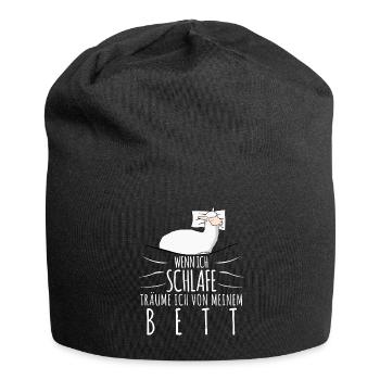 Alpakas Schlafshirt mit müdem Alpaka - Jersey-Beanie - Schwarz - Vorne
