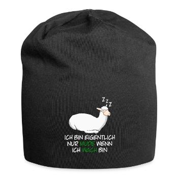 Alpaka Schlafshirt Müde Alpakas - Jersey-Beanie - Schwarz - Vorne