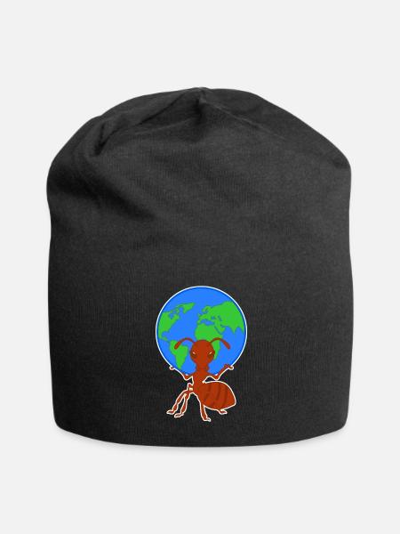 Ameise trägt Erde Weltkugel Ameisen - Jersey-Beanie - Schwarz
