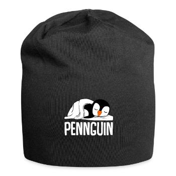 Müder Pinguin schläft im Bett - Jersey-Beanie - Schwarz - Vorne