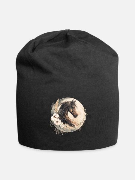 Pferd Boho - Jersey-Beanie - Schwarz