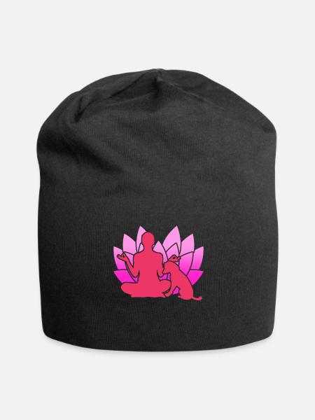 Yoga mit Hund Meditation Lotusblume - Jersey-Beanie - Schwarz