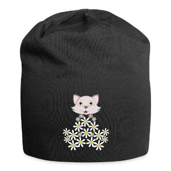 Chat marguerite de fleurs - Bonnet en jersey - noir - Devant