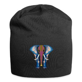 bunter Elefant - Jersey-Beanie - Schwarz - Vorne