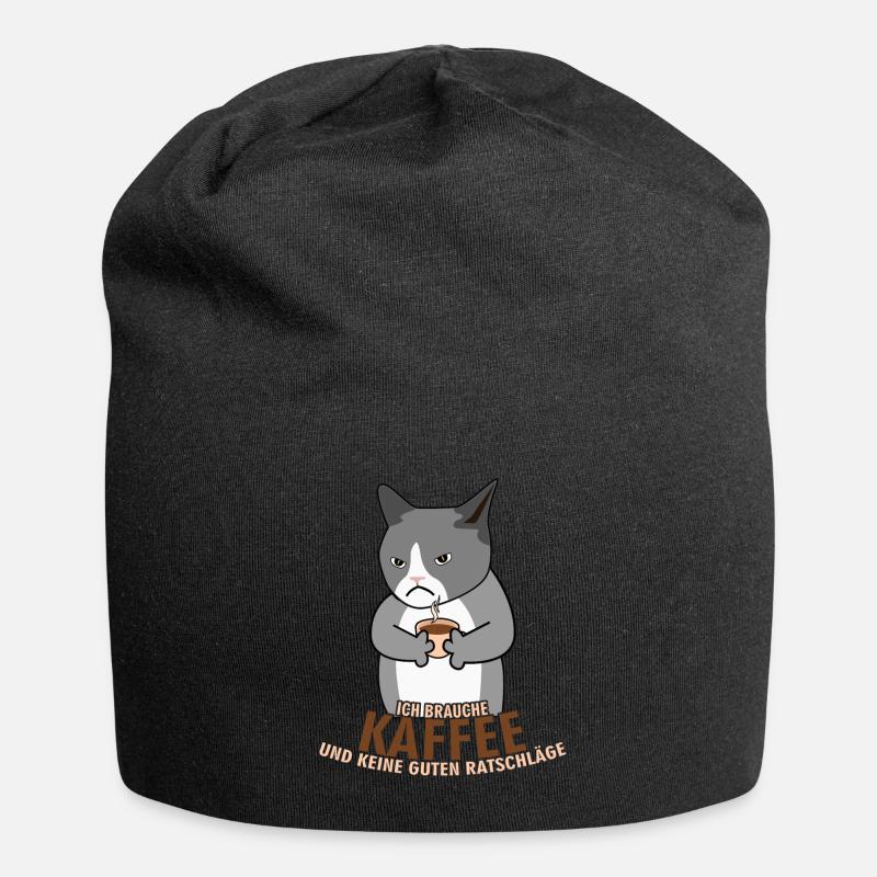 Morgenmuffel Kaffee Katze Kaffeetrinker - Jersey-Beanie - Schwarz