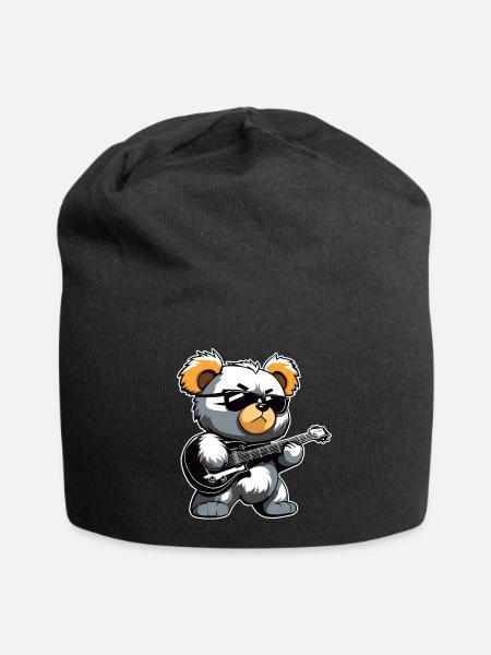 Ours en peluche Heavy Metal avec guitare électrique - Bonnet en jersey - noir