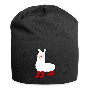 Alpaca with Red Rain Boots - Jersey Beanie - black - Front