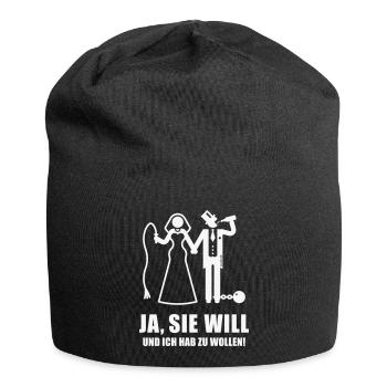 Ja, Sie Will … (Bräutigam, Junggesellenabschied W) - Jersey-Beanie - Schwarz - Vorne