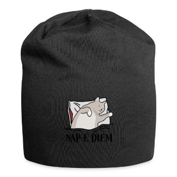 Tired Sleeping Cat Bed Nap Sleep - Jersey-Beanie - Schwarz - Vorne