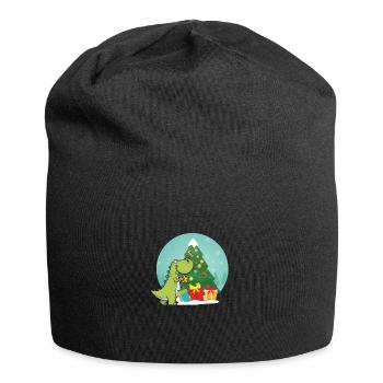 Dino Christmas Tree Dinosaur Animal Thanksgiving - Jersey Beanie - black - Front