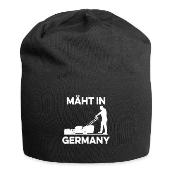 Mows in Germany lawnmower lawn mow gardener - Jersey Beanie - black - Front