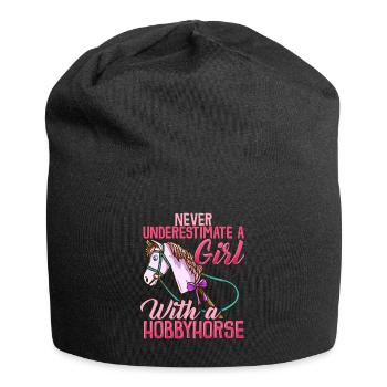 Hobbyhorse girl t-shirt horse riding funny - Jersey Beanie - black - Front