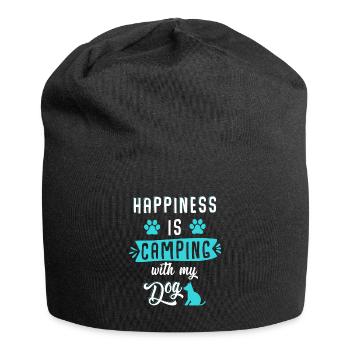 Happiness is camping with my dog - Jersey-Beanie - Schwarz - Vorne