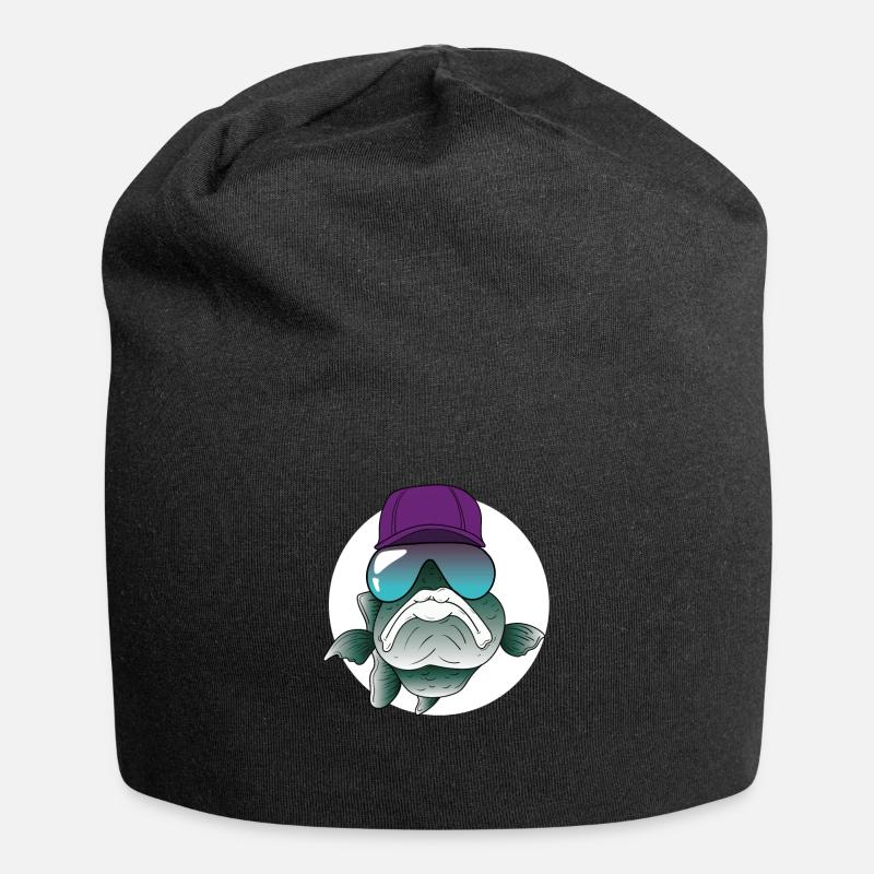 Cool fish with sunglasses and cap - Jersey Beanie - black
