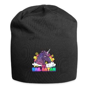 Hail Satan Einhorn Regenbogen Teufel Halloween - Jersey-Beanie - Schwarz - Vorne