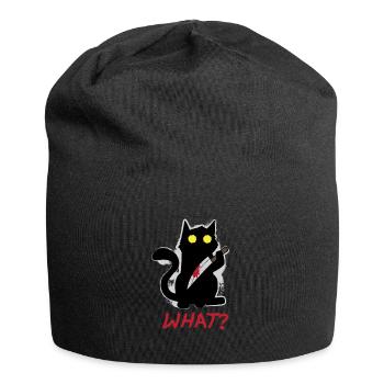 What? Black killer psycho cat with knife blood - Jersey Beanie - black - Front