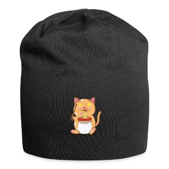 chat japonais mange des nouilles ramen - Bonnet en jersey - noir - Devant