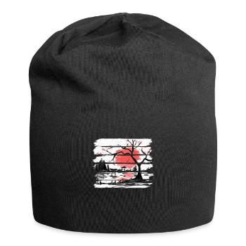 Japan Aquarell Red Sun I Weinlese-Kirschbaum - Jersey-Beanie - Schwarz - Vorne