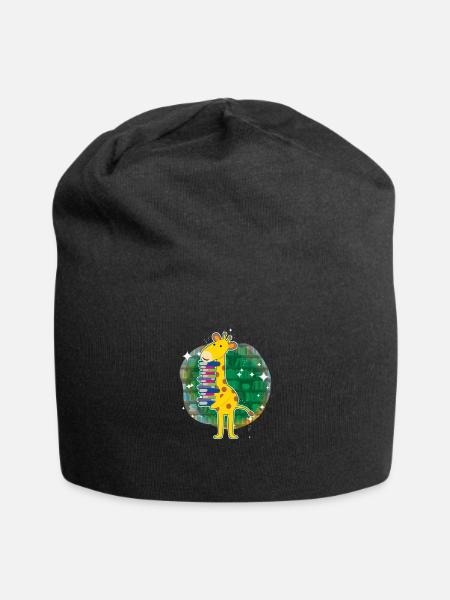 Giraffe hält Bücher Ich liebe Bücher - Jersey-Beanie - Schwarz