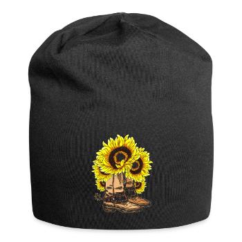 Western cowboy boots gift sunflower - Jersey Beanie - black - Front