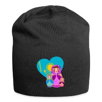 Babuschka Matrjoschka Design mit Kasachstan Flagge - Jersey-Beanie - Schwarz - Vorne