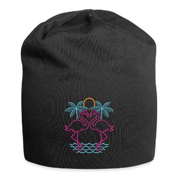 Retro Summer Tropical Bird Gift Pink Flamingo - Jersey Beanie - black - Front