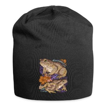 Amphibians Animal Motif Gift Vintage Flowers Toad - Jersey Beanie - black - Front