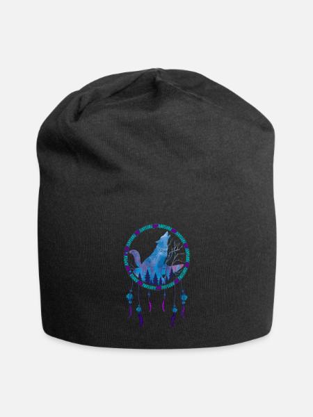 Idée cadeau Plumes Capteur de rêves Hurlant Loup - Bonnet en jersey - noir