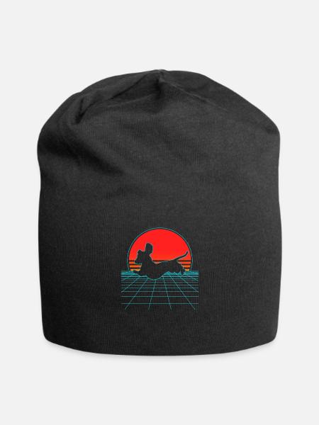 Vaporwave Dachshund Dog Dachshund 80s 90s - Jersey Beanie - black
