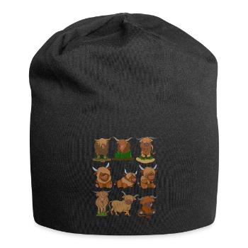 Schottisches Hochlandrind - Jersey-Beanie - Schwarz - Vorne